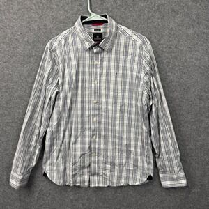 Victorinox Swiss Army Mens Tailored Fit Plaid Button Down Shirt Large Blue White